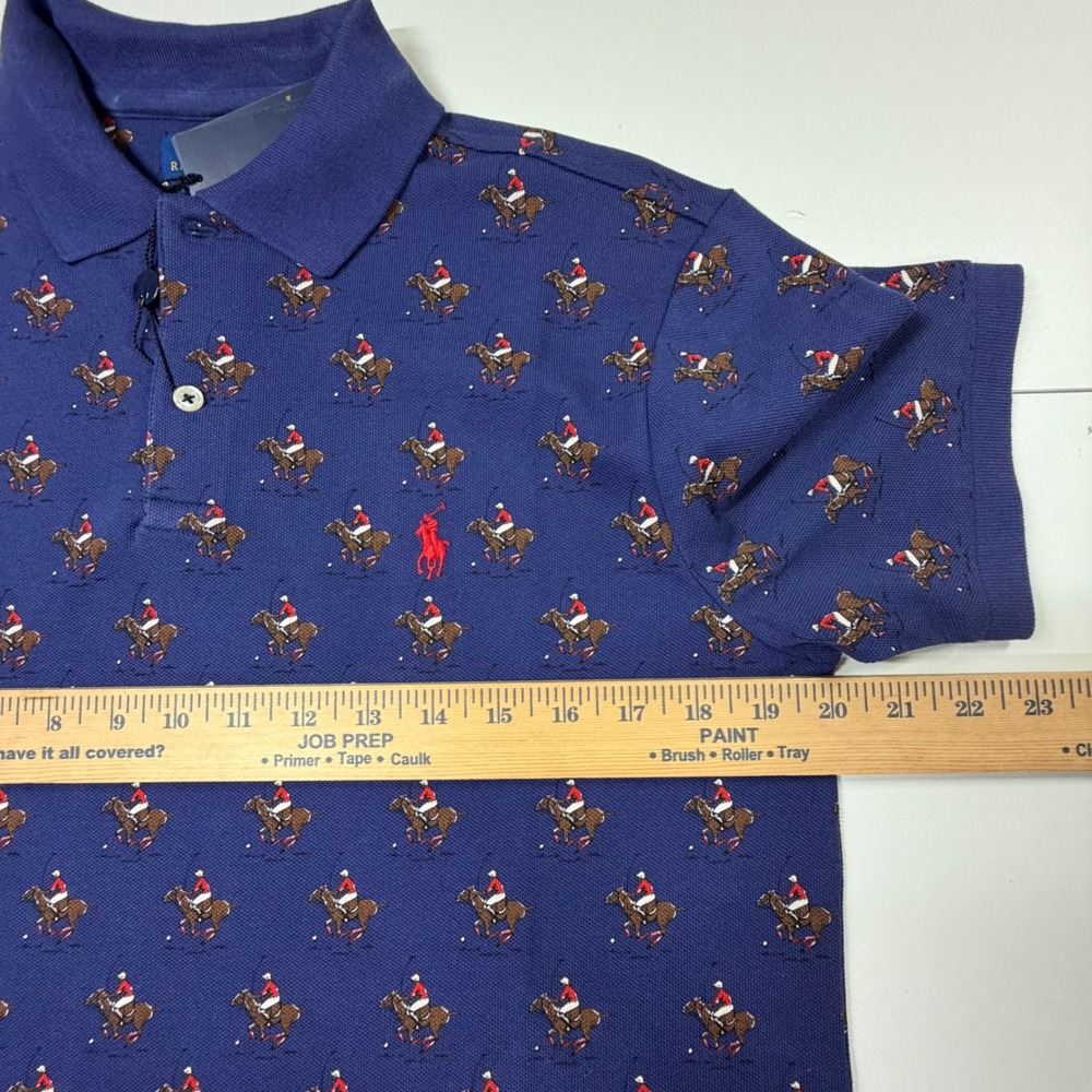 Polo Ralph Lauren Polo Men Small Blue All Over Pony Print Classic Fit Short Slee - Picture 9 of 11